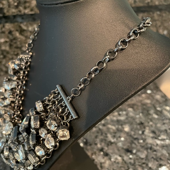 Statement Teardrop Emerald Cut White Rhinestone Necklace & Matching Earrings - Picture 4 of 6